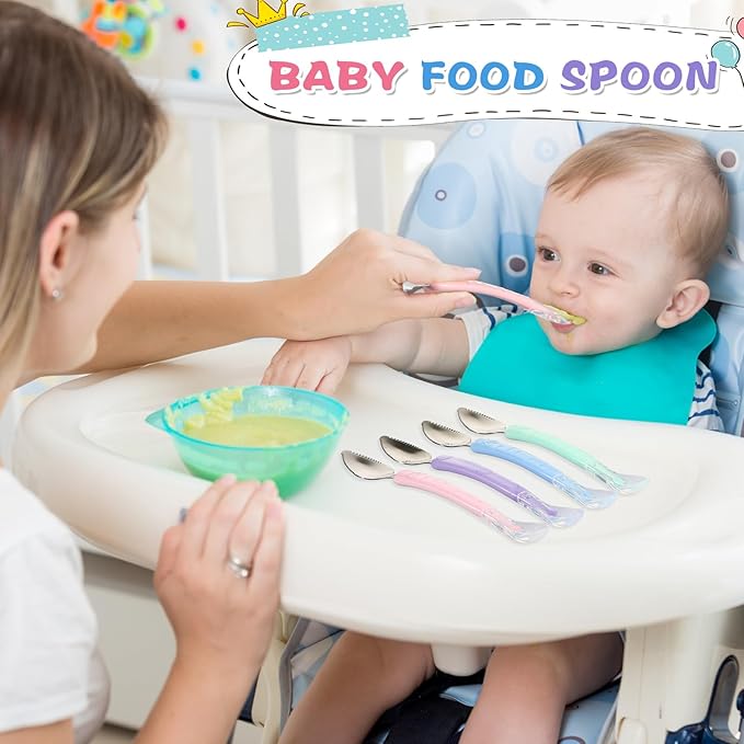 Lallisa 4 Pcs Double Head Baby Silicone Food Spoon Baby Fruit Scraping Mud Spoon Soft Feeding Food Scraper for Infants Fruit Feeding (Multicolor)