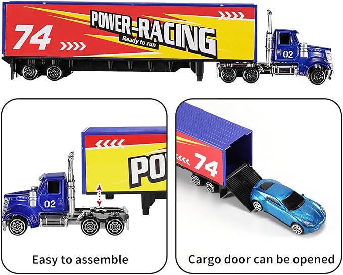 TEMI Diecast Racing Cars Toy Set w/Activity Play Mat, Truck Carrier, Alloy Metal Race Model Car & Assorted Vehicle Play Set for Kids, Boys & Girls