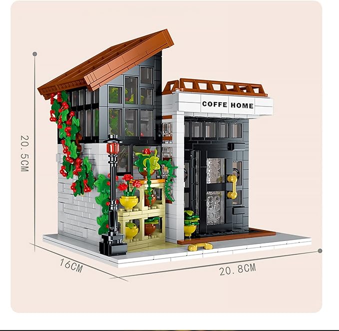 Cafe House Architecture Building Set with LED Light,City Coffee House Model Kit,Building Blocks Toy for 15+ Age Teen,Adult (1512 Pieces)