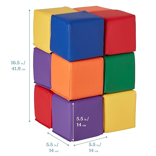 ECR4Kids SoftZone Patchwork Toddler Building Blocks, Foam Cubes, Assorted, 12-Piece