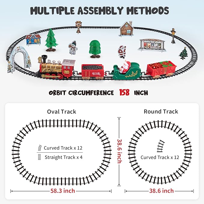 Train Toy for Toddler, Train Set Around for Christmas Tree, Electric Locomotive with Light & Sound, Tracks, Carriages, Ideal for Holiday Decoration, Gift for Boys Girls 3 Years Old & Up Kids Children