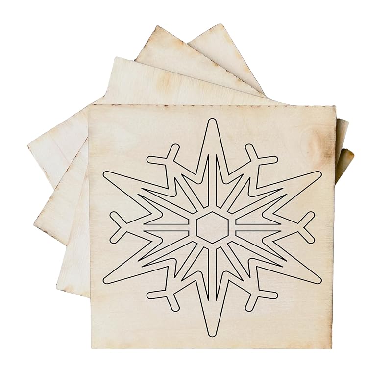 Set of 4 Mini Quilt Block Pattern, Wood Barn Star DIY Kits for Adults, Tiny Wall Hanging Do It Yourself Painting Craft Kit (6 Point Star Snowflake)