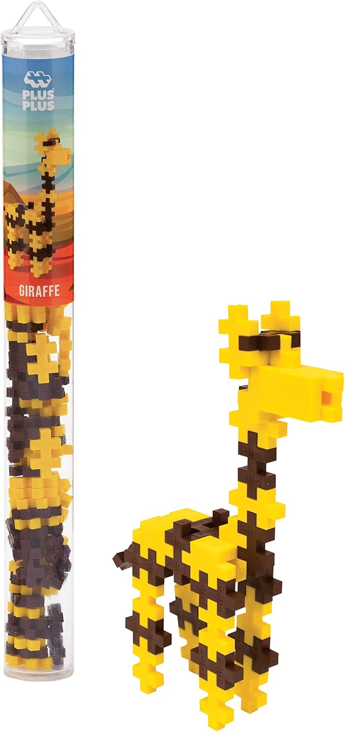 Plus Plus 3D Animal Figure Building Block Set, 70 Mini Interlocking Puzzle Pieces, Fun Stem Toys for Kids - Giraffe Maker Tube