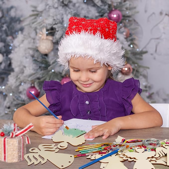 Fennoral 9 Pack Angel Wind Chime Kits for Kids Make You Own Angel Wind Chimes DIY Wooden Crafts to Paint for Art Activities Christmas Tree Hanging Ornaments Christmas Decoration