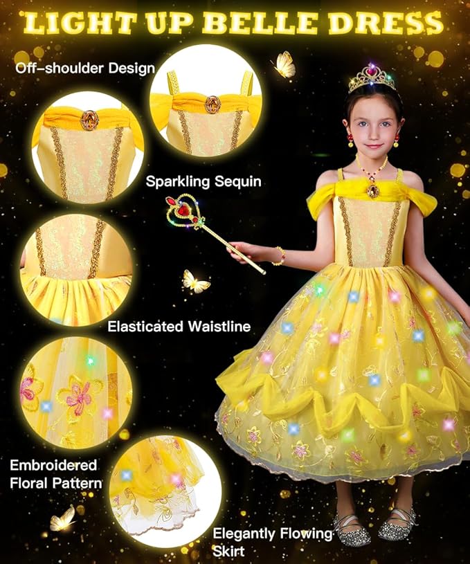 TOLOYE Princess Dress Up for Girls, Princess Costume for Girls Light Up with Accessories for Halloween Carnival Cospaly