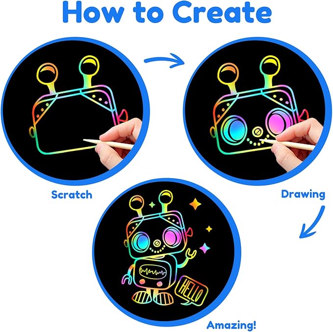 ZMLM Arts Crafts Gifts for Kids: 60PCS Rainbow Scratch Paper Art for Girls and Boys Ages 4-8 8-12 Craft Supplies Kit, Easter Basket Stuffers for Kid Toys Games Activities Valentines Day Gift (Blue)