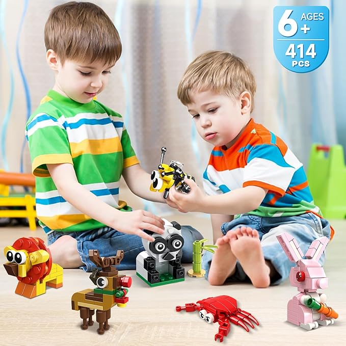 HOGOKIDS Party Favors for Kids - 12 Pack Animals Building Blocks Toy for Easter Gifts Goodie Bags Classroom Prizes Stocking Stuffers Building Set Valentines Day Birthday Gift for Boy Girl Ages 6-12+