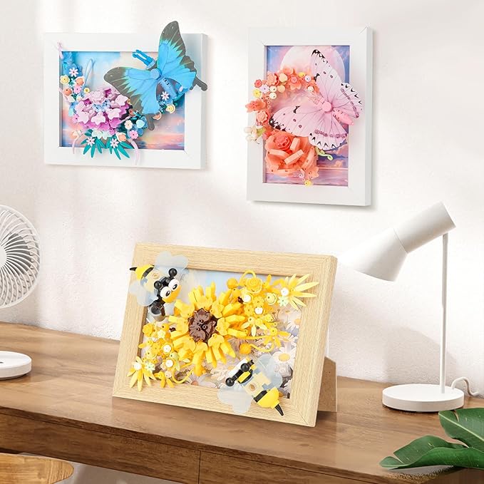 Bee Insects Flowers Photo Frame Micro Mini Bricks Building Set, Botanical Collection Wall Art Home Office Decor, Ideas Gift Building Toy for Boys Girls Adults（Not Compatible with Lego Set, P2276）