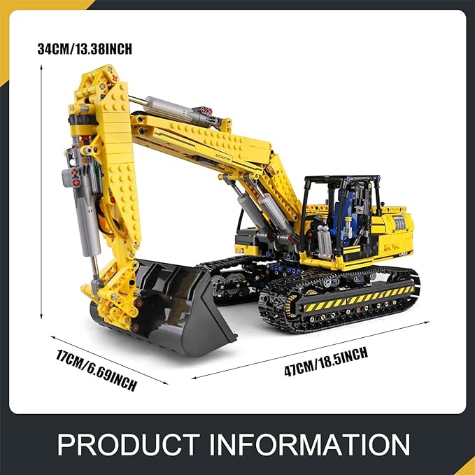 Mould King 13112 RC Excavator Building Set for Boys, 1830 Pieces Building Blocks APP Remote Control Truck Construction Vehicles Model with Motor, STEM Engineering Toys for Kids