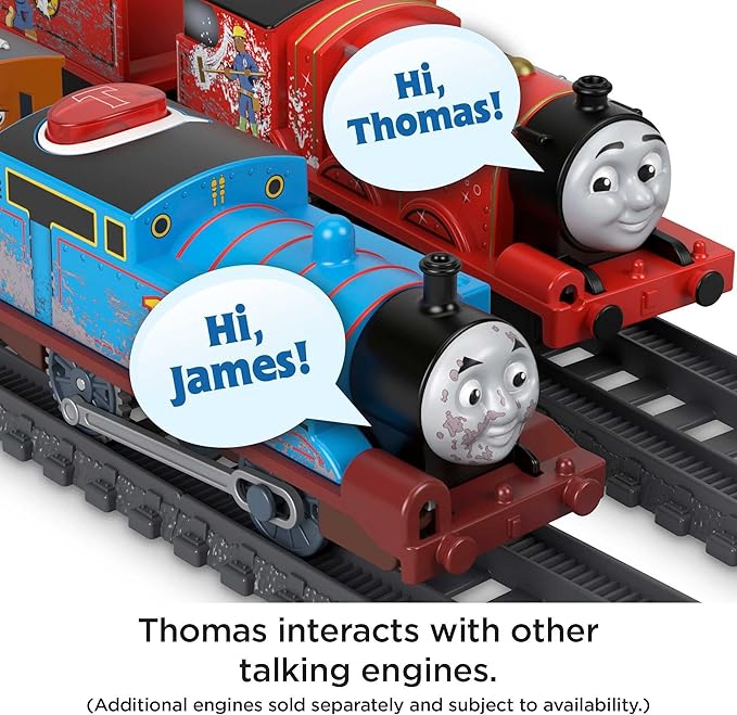 Thomas & Friends Motorized Toy Train Talking Thomas Engine with Sounds Phrases & Passenger Cars for Preschool Pretend Play Kids Ages 3+ Years