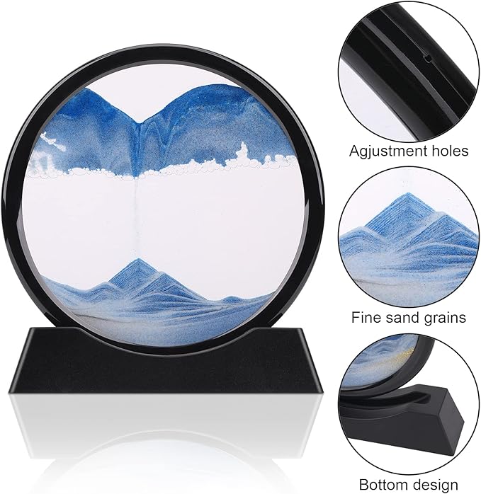 QLKUNLA Moving Sand Art Picture Liquid Motion 3D Deep Sea Sandscape in Motion Display Flowing Sand Frame Relaxing Desktop Home Office Work Decor Art Toys (7 inch, Blue)