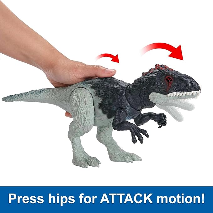 Mattel Jurassic World Wild Roar Dinosaur Toy with Sound & Attack Move, Eocarcharia Posable Action Figure Includes Digital Play, 11 inches Long