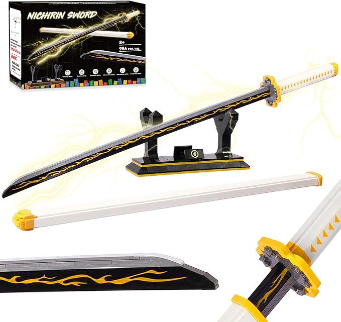 Demon Slayer Swords Building Set, 39in Zenitsu Sword Building Block with Scabbard and Stand, Katana Demon Slayer Gift for Boy, 956 Pcs