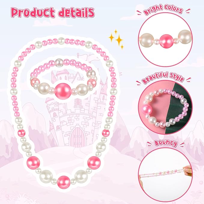 Sumind 6 Sets Play Jewelry for Little Girls Princess Necklace Bracelet Set Includes Kid Beaded Necklace Bracelet for Toddler Christmas Birthday Party Favors Cosplay(Mermaid, Rainbow Style)