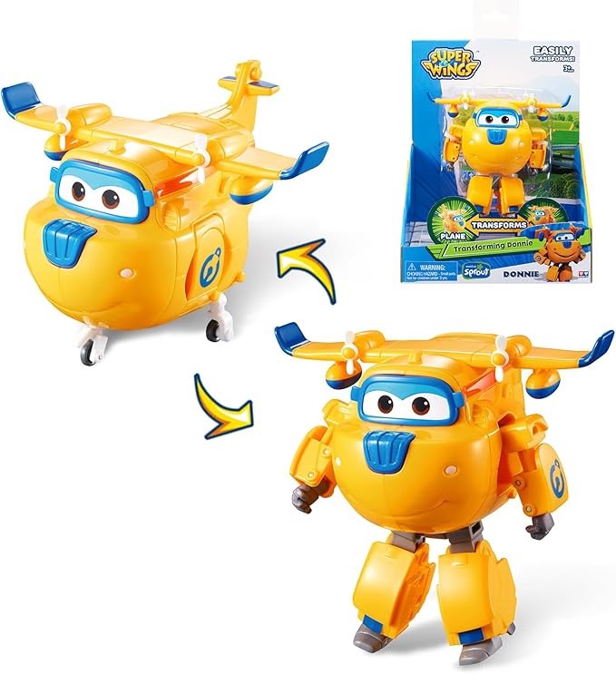 Super Wings - 5' Transforming Donnie Airplane Toys Vehicle Action Figure Plane to Robot,Suitable 3 4 5 year old Kids Fun Flying Toy Plane for Preschool Play and Birthday Gifts,Yellow