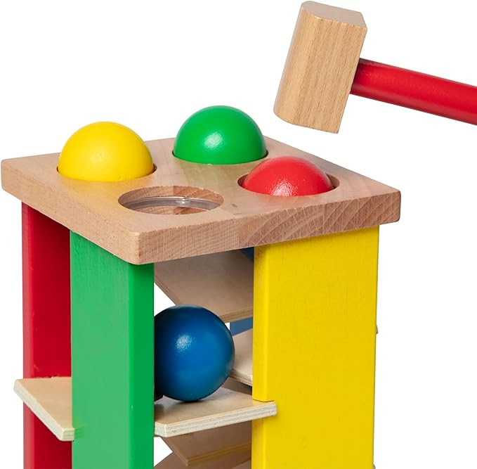 Melissa & Doug Deluxe Pound and Roll Wooden Tower Toy With Hammer - Pound A Ball, Educational Toddler Toys, Wooden Pounding Bench For Ages 2+