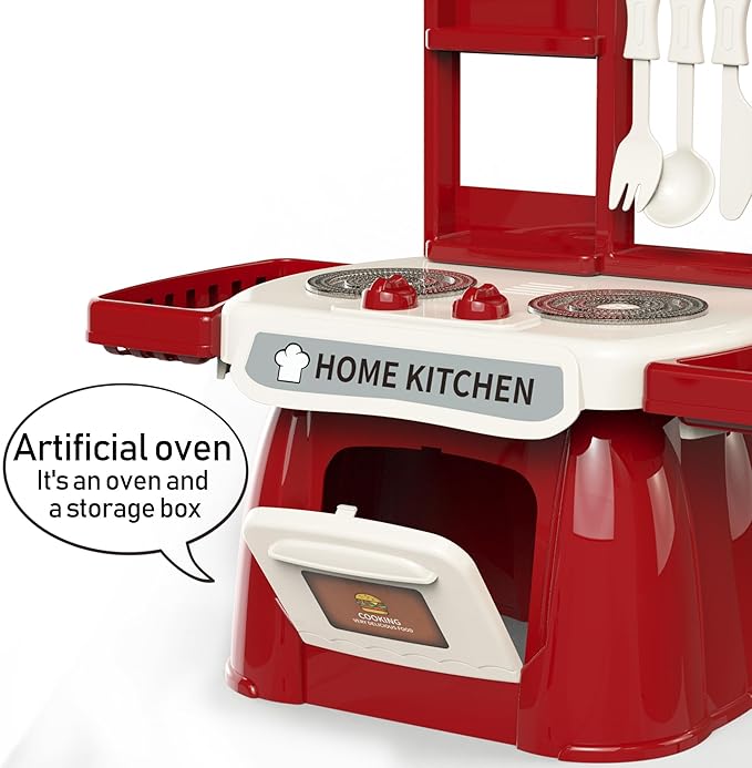 Kitchen Set for Toddler with Sound and Light，Pretend Cooking Food Set,Kids Kitchen Playset，Play Sink with Running Water and Electronic Induction Stove，Kitchen Accessories
