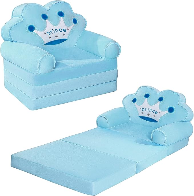MOONBEEKI Kids Couch Fold Out, Foldable Princess Chair for Toddlers 1-3, Sofa Bed for Kids Folding Toddler Bed Lounger Chair for Bedroom, Toddler Couch Bed for Girl
