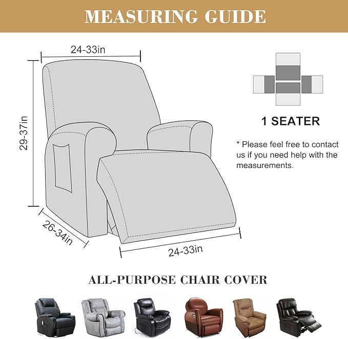 Jin Le 4 Pieces Recliner Cover Stretch Recliner Chair Cover - Reliner, Champagne 1 Seater Recliner Couch Covers Sofa Covers Jacquard Soft Furniture Protector with Elastic Bottom and Ties for Kids/Pets