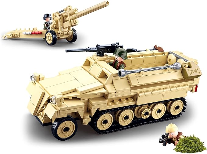 Military Army WWII Half-Track Troop Carrier with Cannon Toy Vehicle Building Kit, Army Series Building Block Set with 3 Soldier Figures, Best Roleplay STEM Construction Toy for Boys Girls (460 PCS)