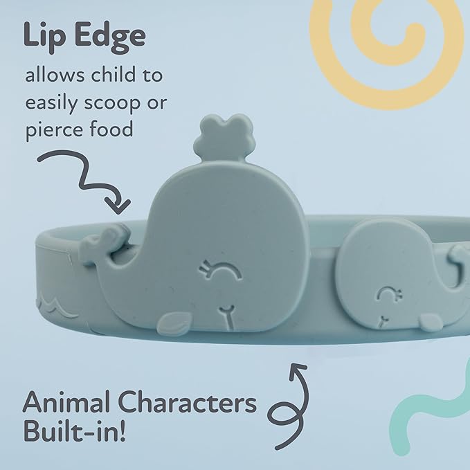 Nuby Animal Friend Silicone Round Plate - Toddler Plate - 6+ Months - Blue Whale Plate