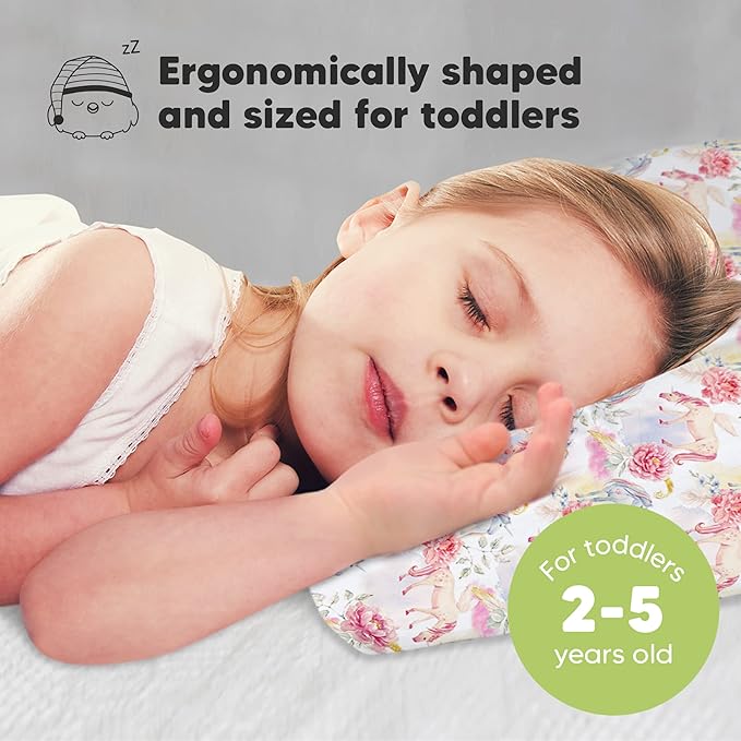 Toddler Pillow with Pillowcase - 13x18 My Little Dreamy Pillow, Organic Cotton Toddler Pillows for Sleeping, Kids Pillow, Travel Pillows, Mini Pillow, Nursery Pillow, Toddler Bed Pillow(Fantasy)