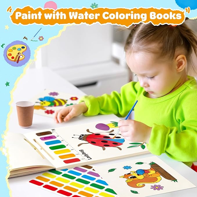 IJIGU Paint with Water Coloring Books for Toddlers, Watercolor Painting Book for Kids Ages 3+ Year Old, Arts and Crafts with Drawing Brush, Christmas Stocking Stuffers for Kids & Toddler - Animals