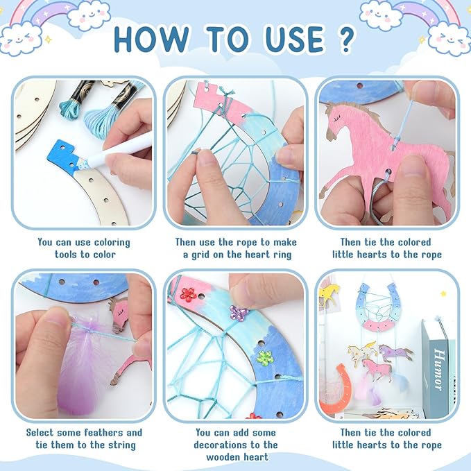 8 Pack Wooden Horse Craft for Kids,Unfinished Wooden Horse Wood for Painting Horse Dream Catcher Craft Wooden Arts Coloring Wood Horseshoe Ornaments for Art Activity Birthday Party Favors Decoration