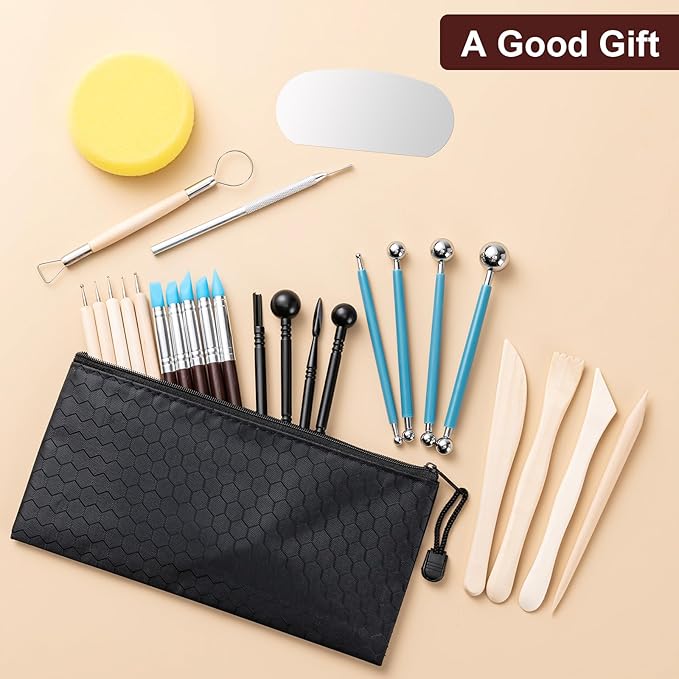 Amrules Clay Tools Kit, 27 PCS Pottery Tools, Practical Polymer Clay Sculpting Tools Kit, Air Dry Clay Tools Set for Kids, Adults, Pottery Craft, Dotting, Carving, Drawing, Molding, Modeling, Shaping