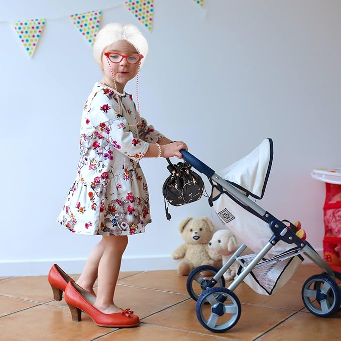 9 PCS 100 Days of School Old Lady Wig Set Include Wig Glasses Necklace Bracelet Glasses Chain Bag Cane and Stickers