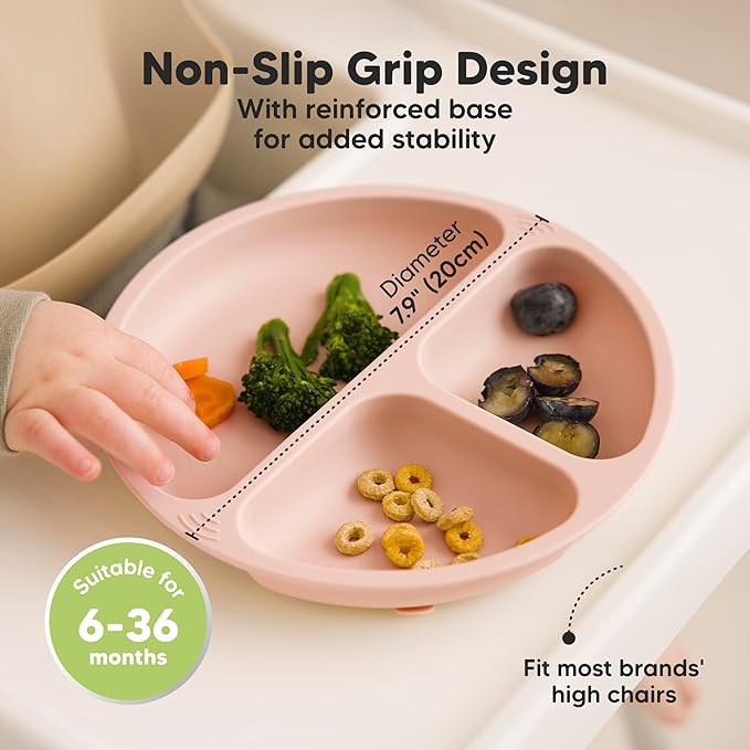 KeaBabies Suction Plates with Lids for Baby - 3-Pack 100% Silicone Suction Plates for Baby, Kids,Toddler Plates,Divided Baby Plates with Suction,Lids, BPA-Free, Microwave, Dishwasher Safe (Popsicle)