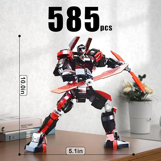 Wanderer Mech Building Blocks Set for Adults，Dark Robot Model Building Kit with 2 Multiple Weapons, 585 Pcs Creative Collectible Gift for Boys Kids 8-12