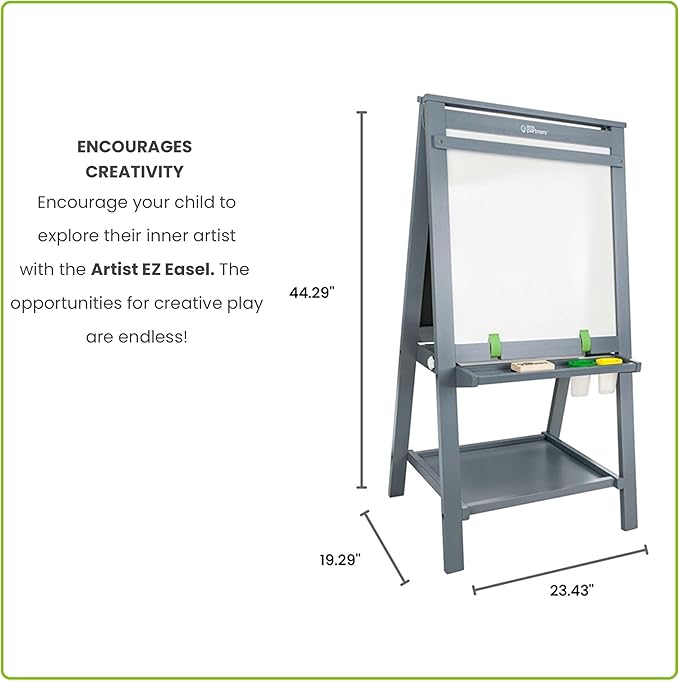 Little Partners Folding EZ Painting Easel for Kids, Dual-Sided Art Easel for Kids Art Station, Folds Flat with Chalkboard, Dry Erase Whiteboard, Paper, Eraser, Paint Cups, Shelf (Earl Grey)