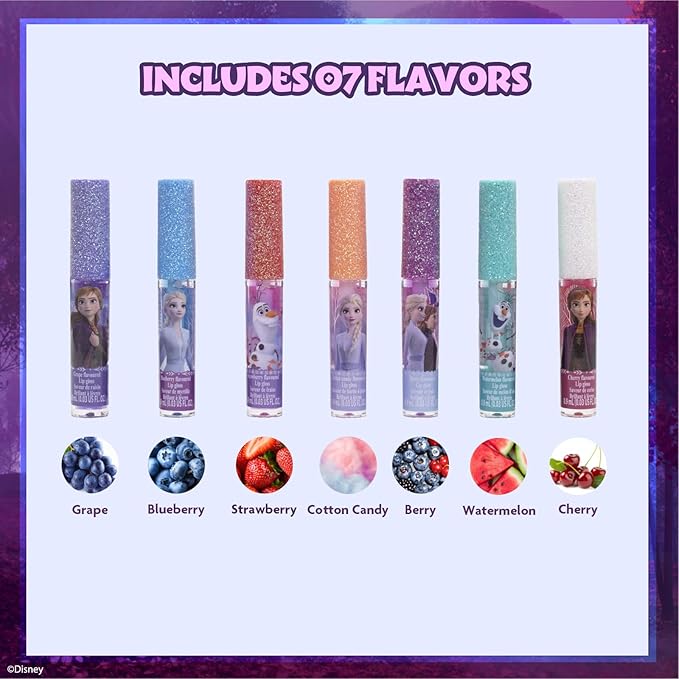 Disney Frozen 7 Piece Plant Based Lip Gloss, Girls Party Favors, First Makeup Set for Girl, Perfect for Parties, Sleepovers, and Birthday Gifts, Ages 3+, by Townley Girl