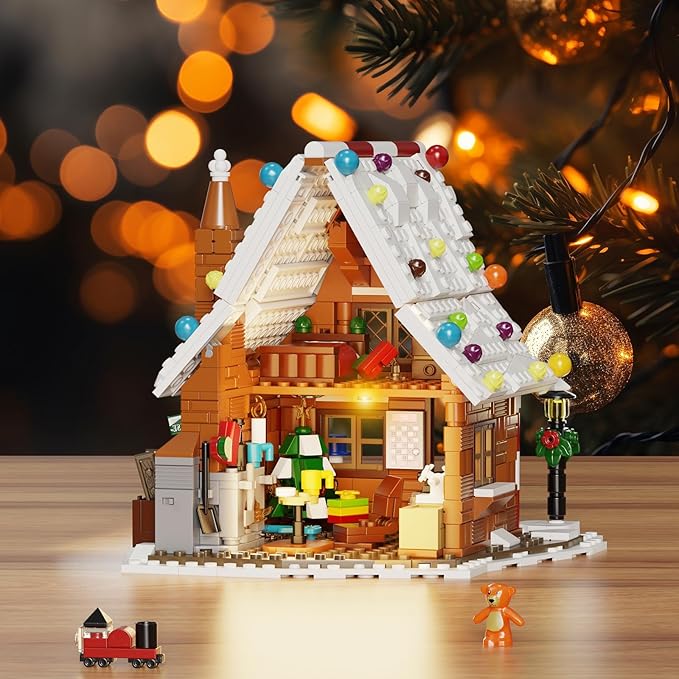 Christmas Gingerbread House Building Kit with LED Lights, Christmas Village House Blocks Set, Compatible with Lego, Xmas Decorative Gifts for Girls and Boys, Kids and Adults, Ages 6+