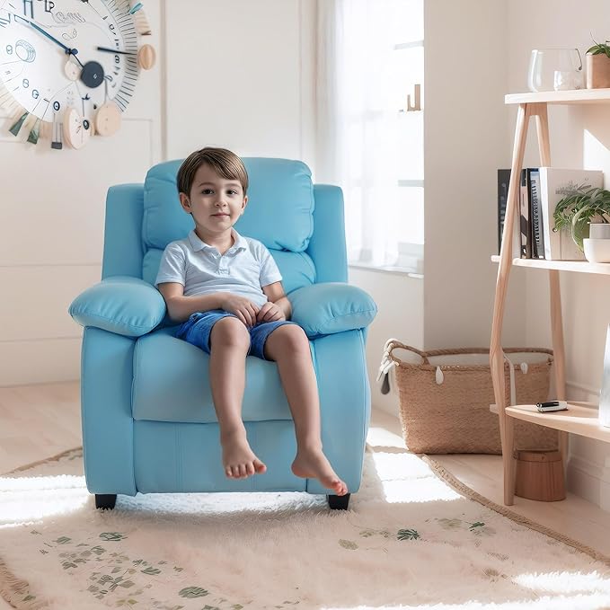 JC Home Macaron Kids Reclining Chair Leather Recliner Sofa Toddler Youth Children Child Ages 2-8