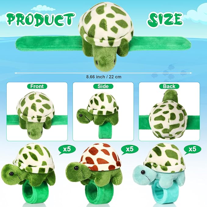 Lenwen 15 Pcs Stuffed Turtle Slap Bracelets Bulk Adorable Plush Turtle Stuffed Animals Slap Bracelets for Birthday Sea Party Favors Decor Goodie Bag Stuffers(Lovely)