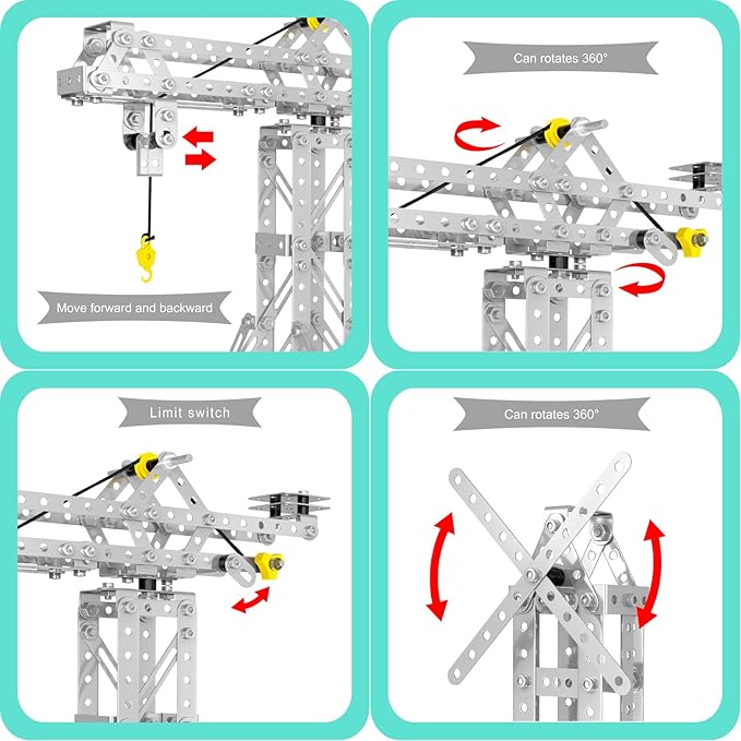 Metal Building Toys, 273pcs 3 in 1 Tower Crane & Frame Crane & Windmill Metal Model Set,Erector Sets for Boys Age 8-12,DIY Building Stem Projects Toys for Kids,Birthday Gifts for Model Crane Fan
