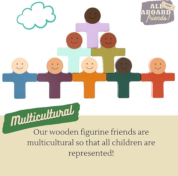 Wooden Train Set - Train Toys Magnetic - Toy Train Sets for Kids Toddler Boys and Girls | Compatible w/Wooden Train Tracks -All Aboard, Friends!