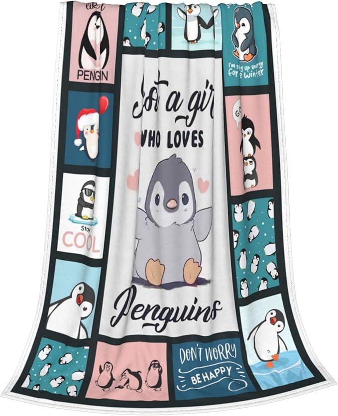 Penguin Blanket Gifts for Boys Girls Women Kids Adults Penguin Lover Blue Ice Antarctic Cute Animals Throw Blanket Soft Cozy Fleece Plush Warm Flannel Bedding Blanket for Couch Sofa Chair 40"X50"