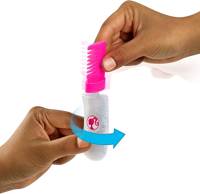 Barbie Rainbow Sparkle Hair Doll Featuring Extra-Long 7.5-inch Brunette Hair with a Hidden Rainbow of Five Colors, Sparkle Gel and Comb and Hairstyling Accessories, Gift for 5 to 7 Year Olds