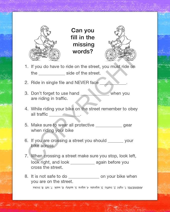 ZOCO - Bike Safety - Educational Coloring Books (50 Bulk Pack, Without Crayons) - Bicycle Rules, Road, Helmet Safety - Games, Puzzles, Activities for Kids