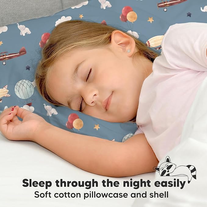 Toddler Pillow with Pillowcase - 13x18 My Little Dreamy Pillow, Organic Cotton Toddler Pillows for Sleeping, Kids Pillow, Travel Pillows, Mini Pillow, Nursery Pillow, Toddler Bed Pillow (Up & Away)