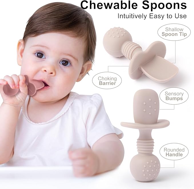 Silicone Baby Feeding Set, 2 Pack Divided Toddler Plates with Suction, 2 Pack Spoons and Forks Set, BPA Free, Baby Led Weaning Supplies for Baby Utensils Baby Eating Essentials