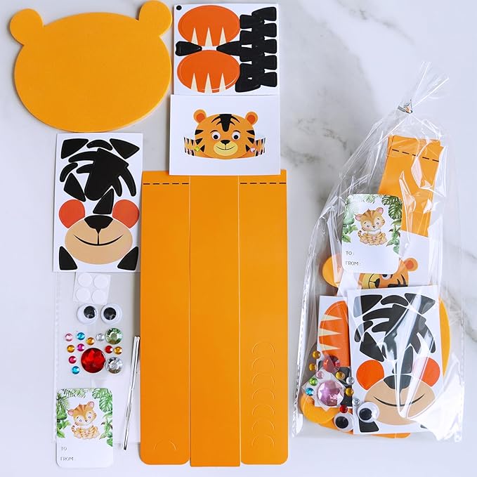 Winlyn 24 Sets Jungle Animal Headbands Craft Kits Safari Animal Crown Art Sets DIY Zoo Animal Party Headbands Animal Foam Stickers for Kids Jungle Safari Birthday Activities Party Favors Decorations