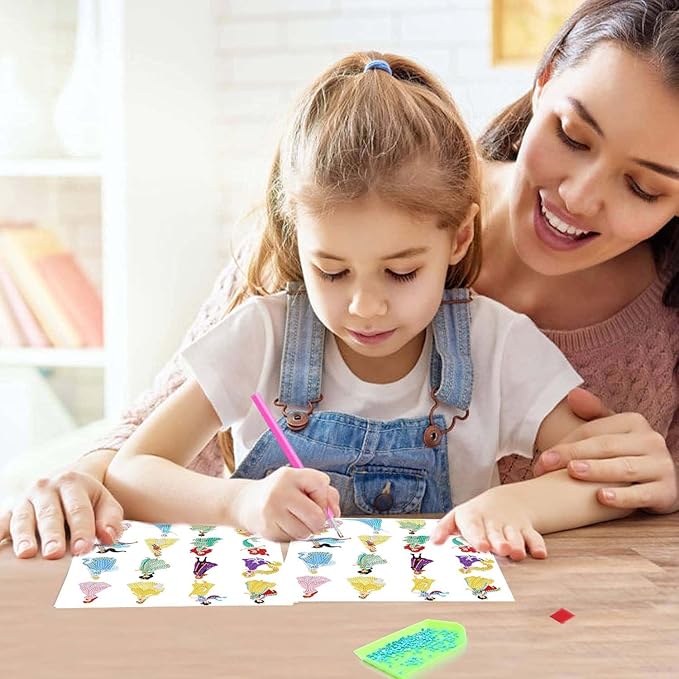 16 Pcs Diamond Art Stickers Kits for Kids, DIY Cartoon Paint by Numbers Diamonds Mosaic Stickers for Kids Arts Diamond Craft Stickers for Kids and Adult Beginners
