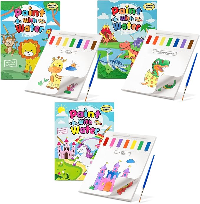 Paint with Water Coloring Books for Toddlers: 3 Books, Mess Free Kids Watercolor Painting Activity Kit - Arts and Crafts for Kids Ages 2 3 4 5 6 Years Old