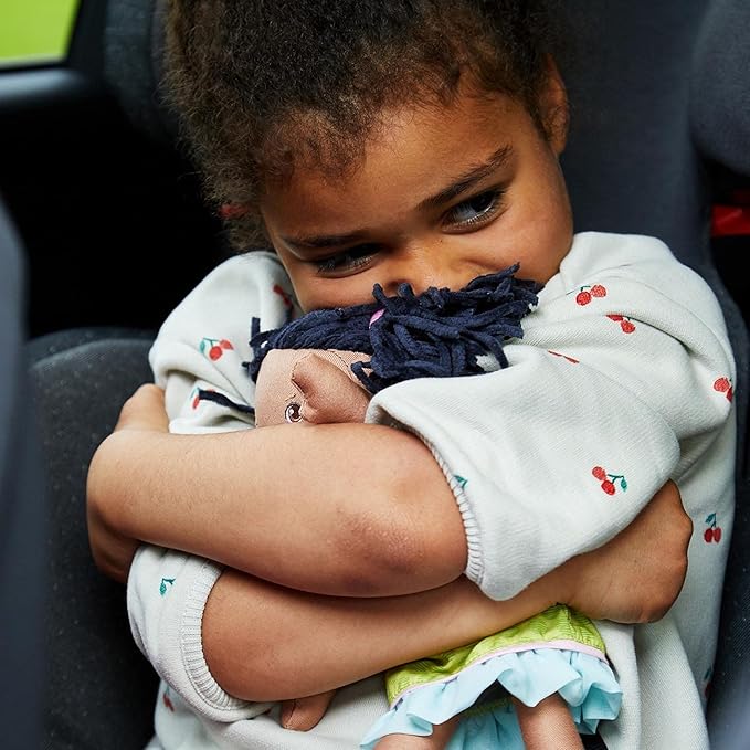 HABA Cari 12" Soft Doll - Machine Washable with Green Dress, Embroidered Face, Brown Eyes and Black Pigtails