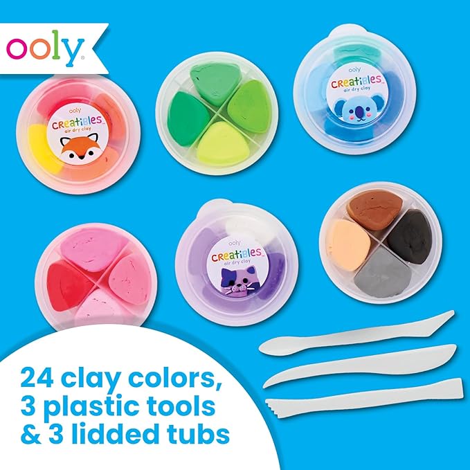 Ooly Creatibles, 24 Colors Air Dry Clay Kit for Kids Craft, Modeling Clay with 3 Shaping Tools, Craft Supplies & Materials, Airdry DIY Art Set for Kids Ages 6 and Up