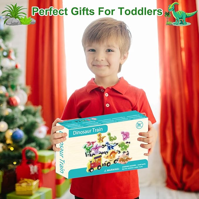 Magnetic Wooden Dinosaur Train Set Montessori Preschool Educational Car Toys for Baby Toddlers Infants Boys Birthday Gifts